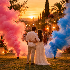 Humo rosa y azul para revelación de sexo